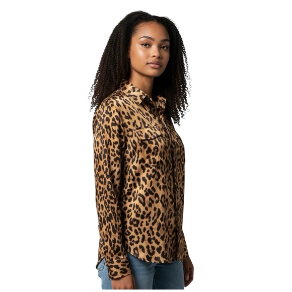 Leopard Print Button Down Blouse - Picture 1 of 5